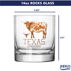 Set of 4 Texas Longhorns Mascot by Laura Wilcox 14oz Rocks Glasses