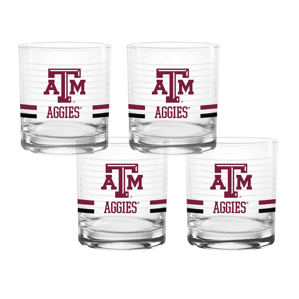 Set of 4 Texas A&M Aggies 14oz Ring Rocks Glasses