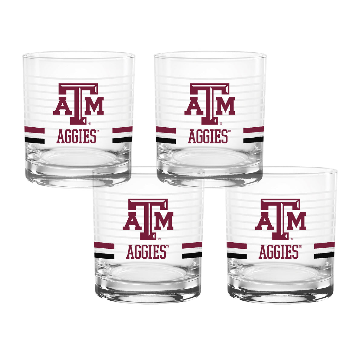 Set of 4 Texas A&M Aggies 14oz Ring Rocks Glasses