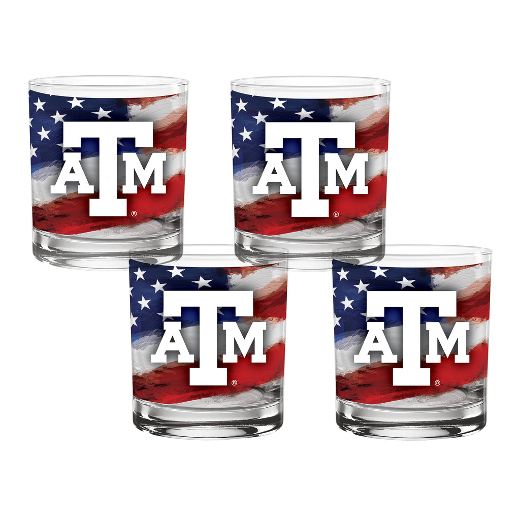 Set of 4 Texas A&M Aggies 14oz Americana Rocks Glasses