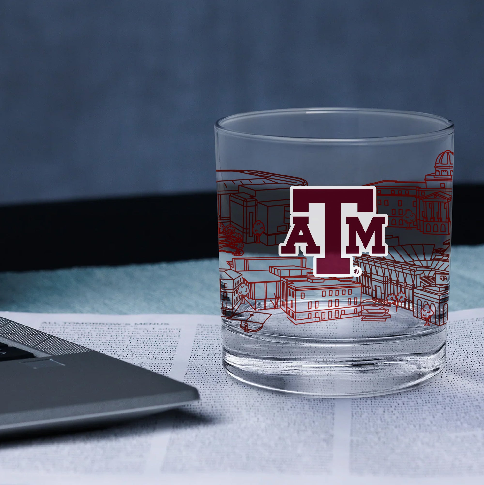 Set of 4 Texas A&M Aggies Campus Line Art 14oz Rocks Glasses
