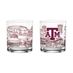 Set of 2 Texas A&M Aggies Campus Line Art 14oz Rocks Glasses