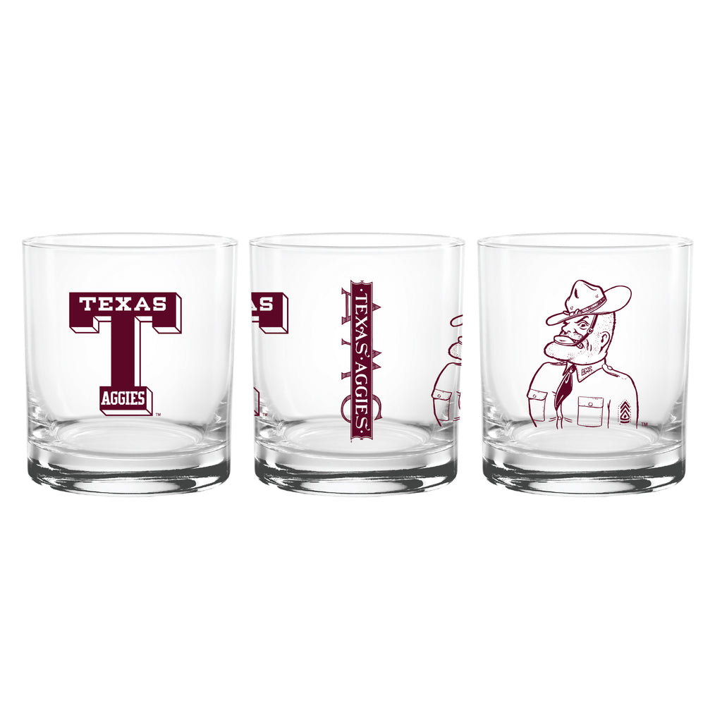 Set of 2 Texas A&M Aggies College Vault Sketch 14oz Rocks Glasses