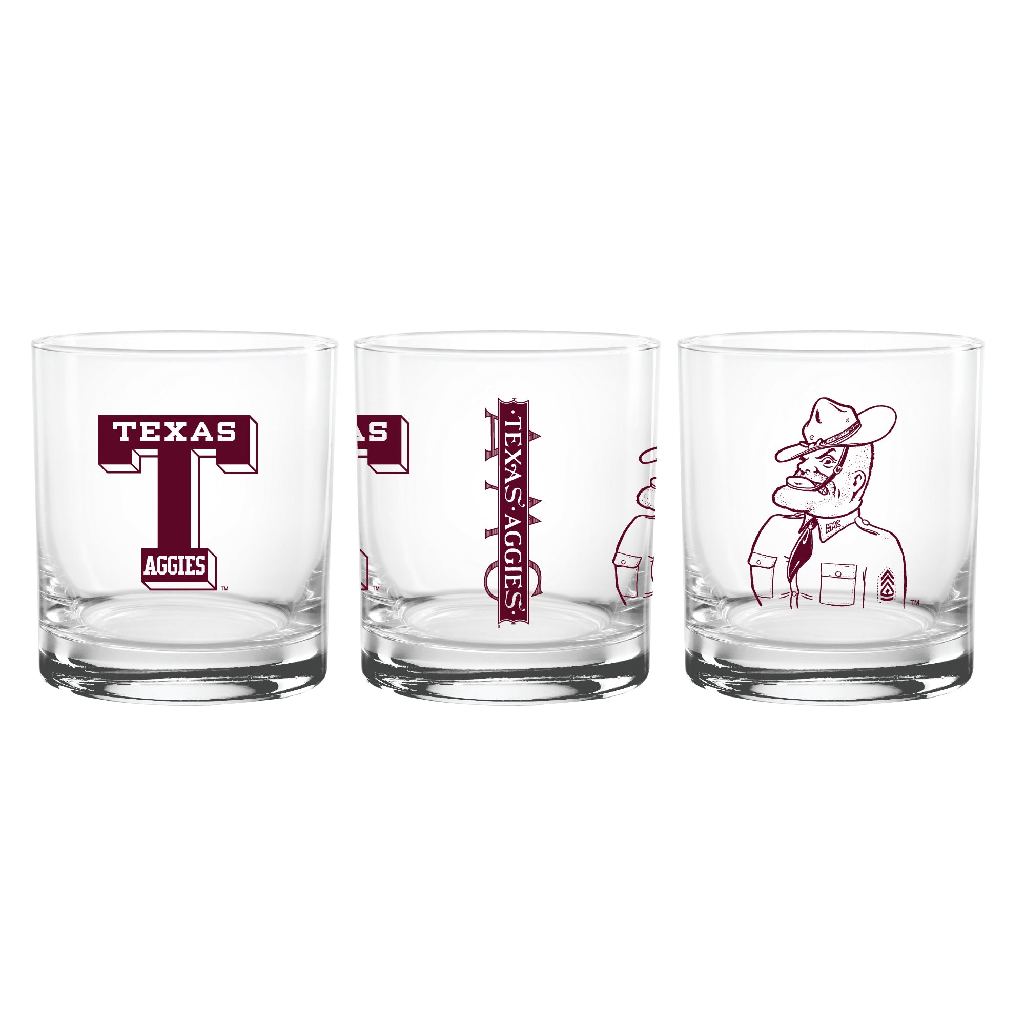 Set of 2 Texas A&M Aggies College Vault Sketch 14oz Rocks Glasses
