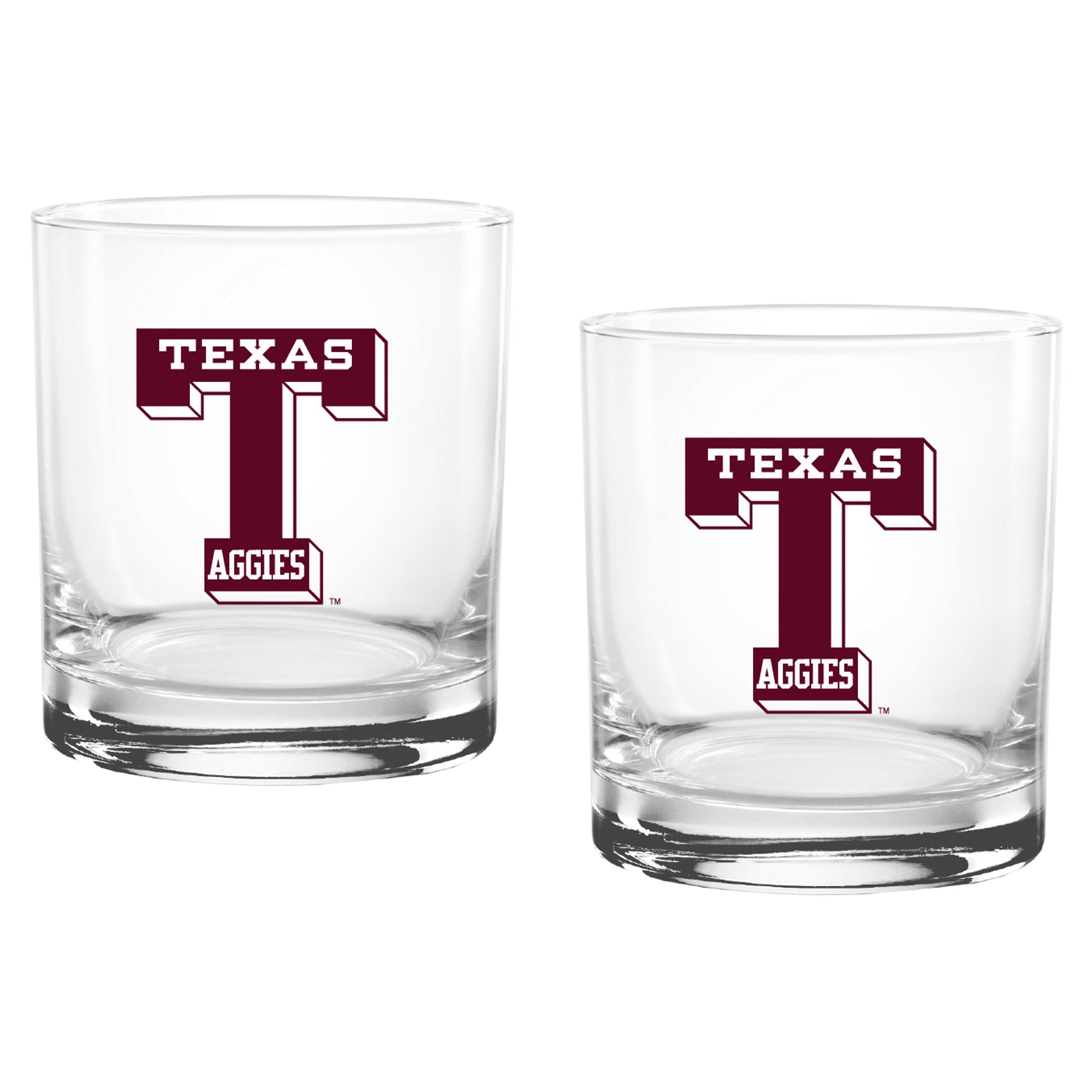 Set of 2 Texas A&M Aggies College Vault Sketch 14oz Rocks Glasses