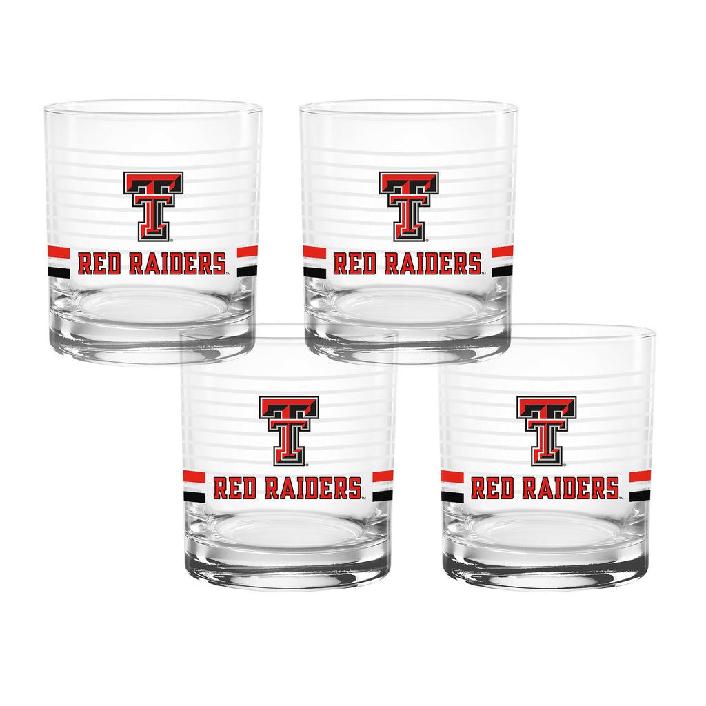 Set of 4 Texas Tech Red Raiders 14oz Ring Rocks Glasses