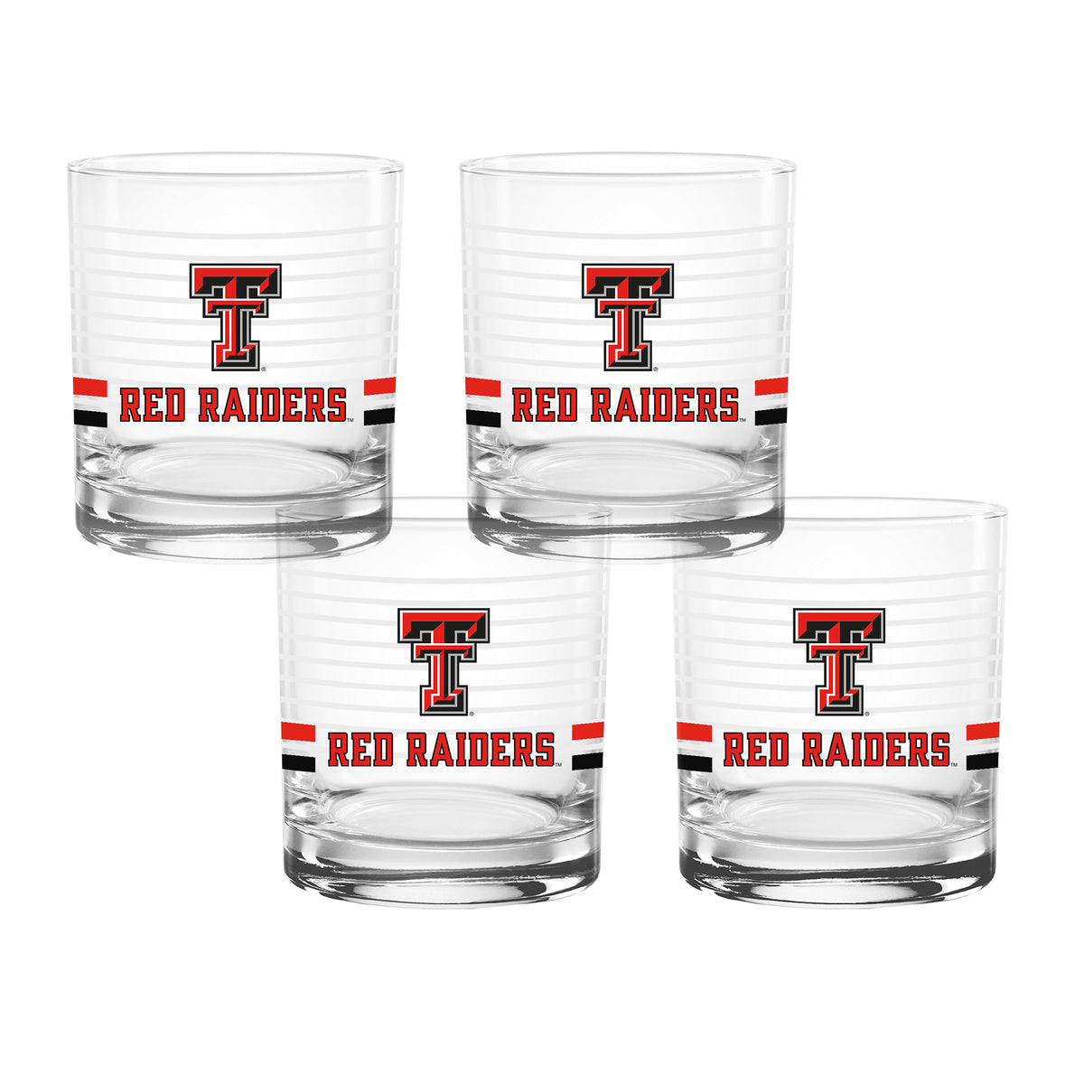 Set of 4 Texas Tech Red Raiders 14oz Ring Rocks Glasses