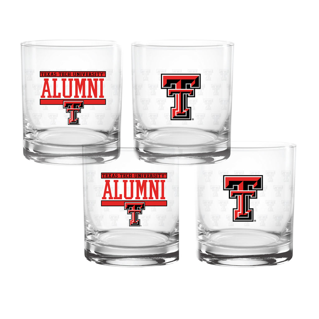 Set of 4 Texas Tech Red Raiders 14oz Alumni Rocks Glasses