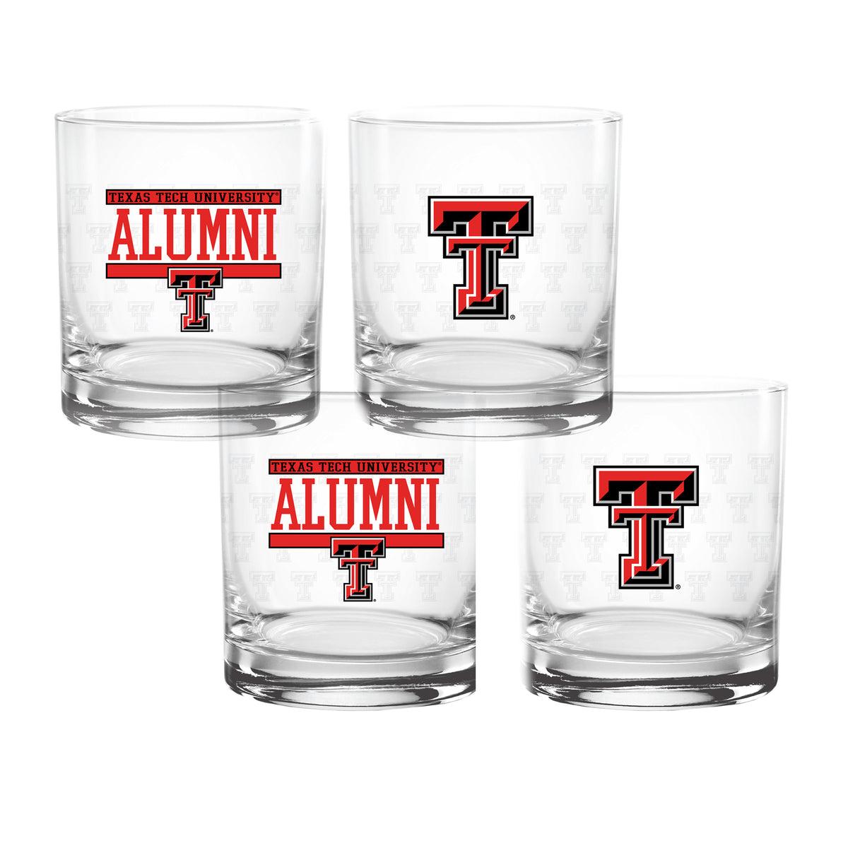 Set of 4 Texas Tech Red Raiders 14oz Alumni Rocks Glasses