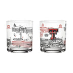 Set of 2 Texas Tech Red Raiders Campus Line Art 14oz Rocks Glasses