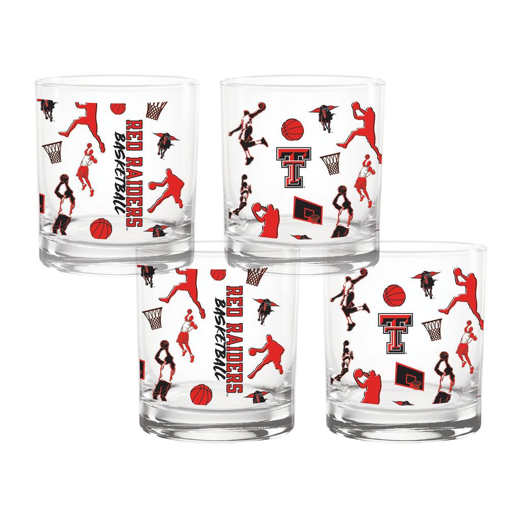 Set of 4 Texas Tech Red Raiders Sketch 14oz Rocks Glasses