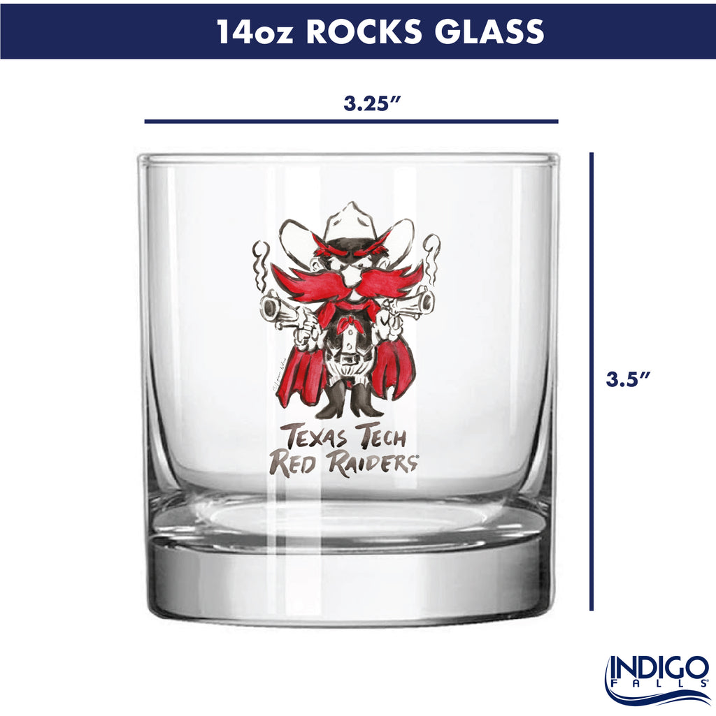 Set of 4 Texas Tech Red Raiders Mascot by Laura Wilcox 14oz Rocks Glasses