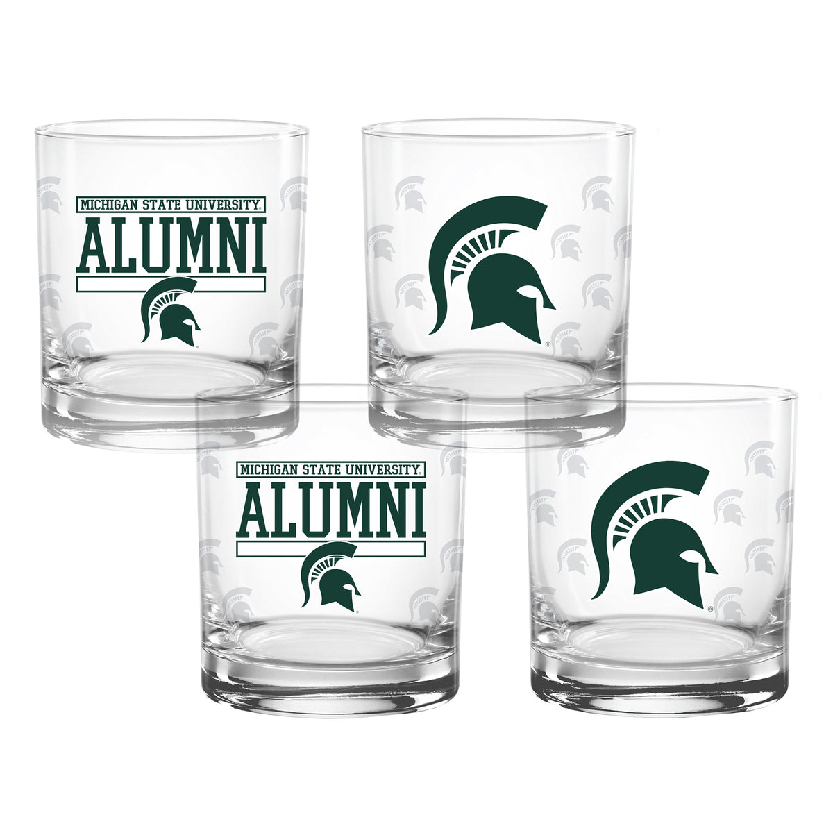 Set of 4 Michigan State Spartans 14oz Alumni Rocks Glasses