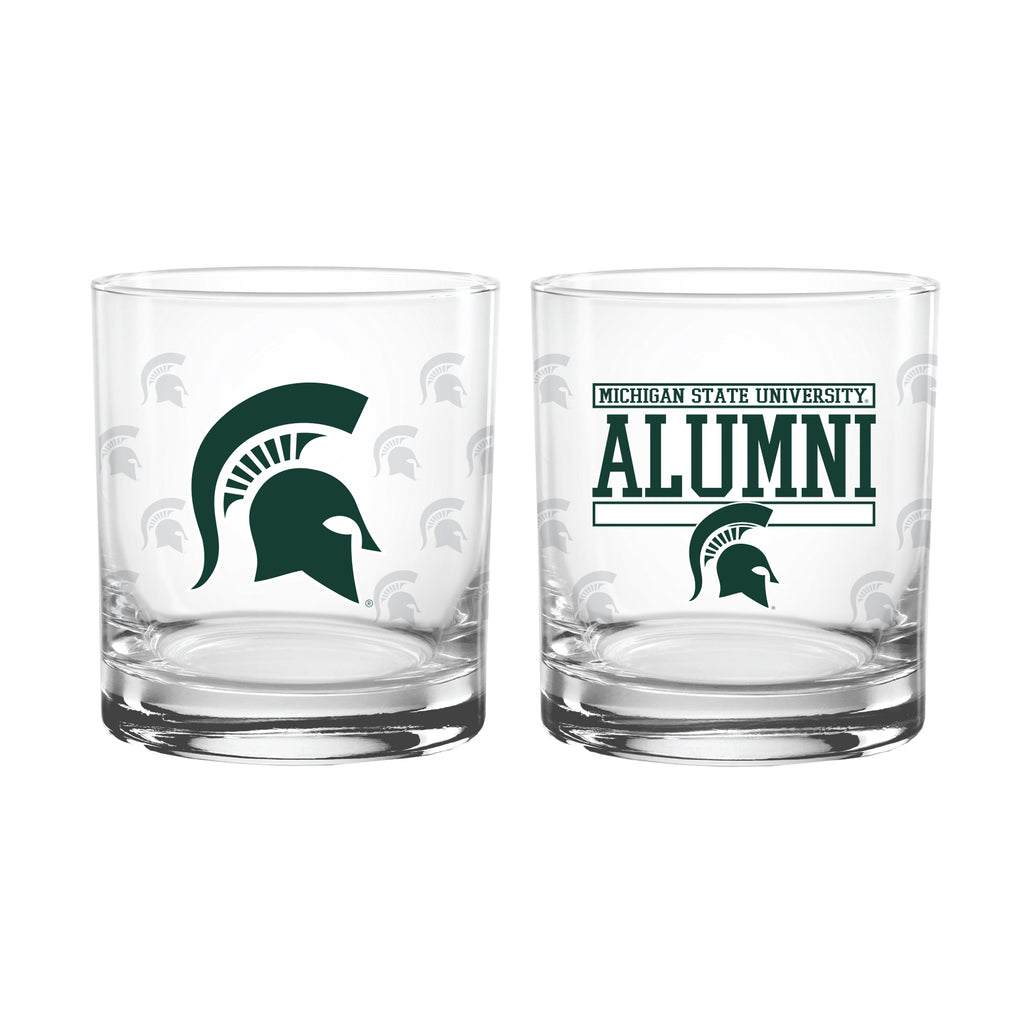 Set of 2 Michigan State Spartans 14oz Alumni Rocks Glasses