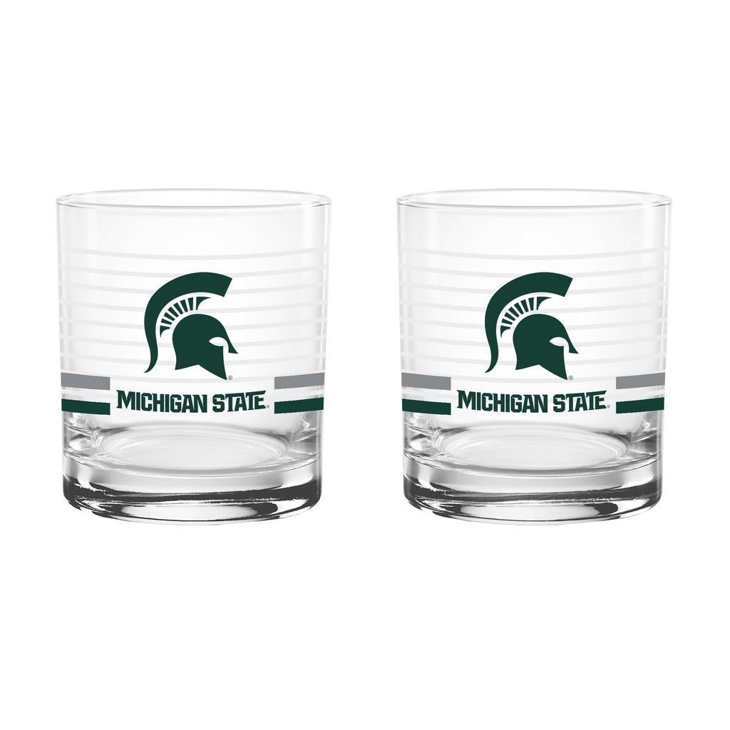Set of 2 Michigan State Spartans 14oz Ring Rocks Glasses