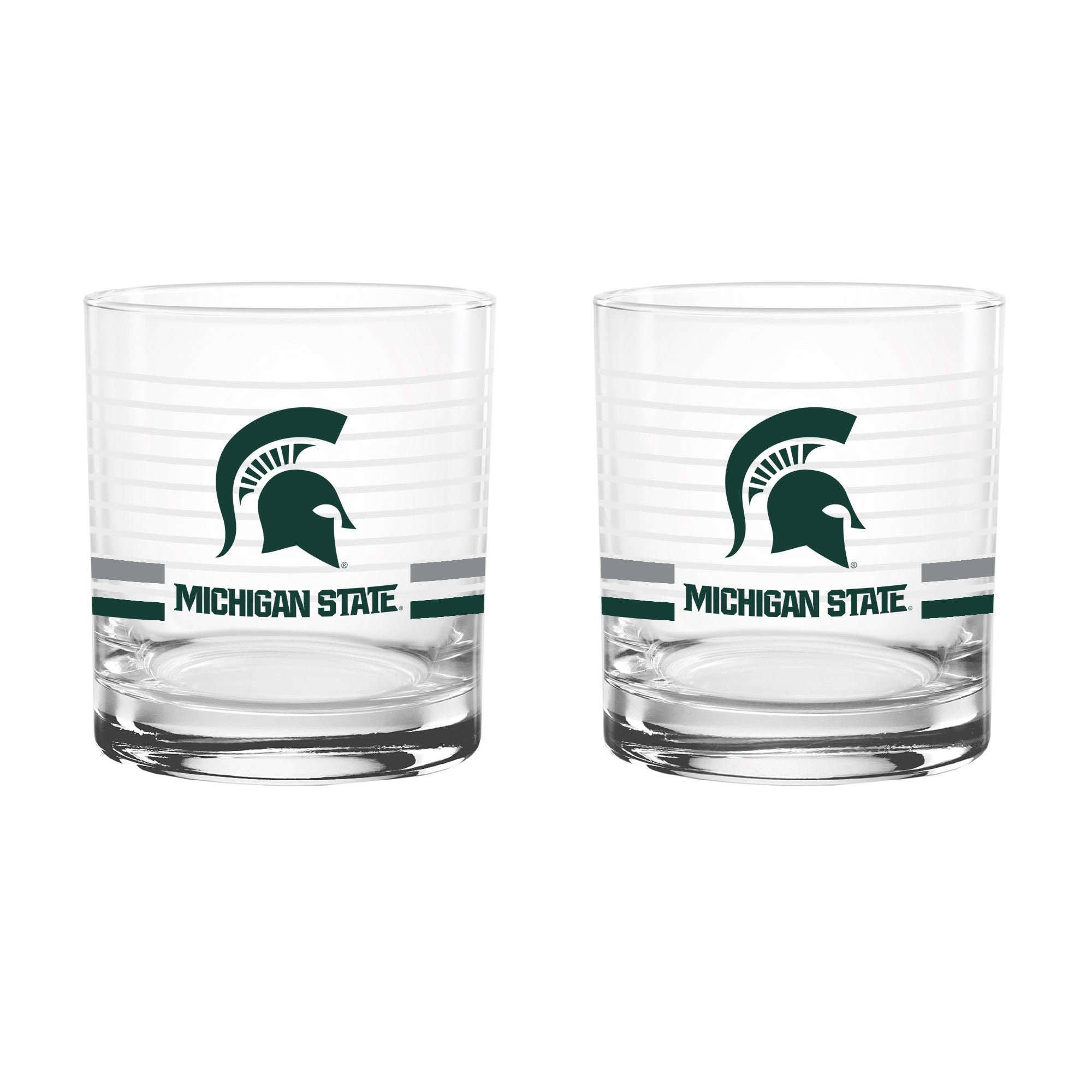 Set of 2 Michigan State Spartans 14oz Ring Rocks Glasses