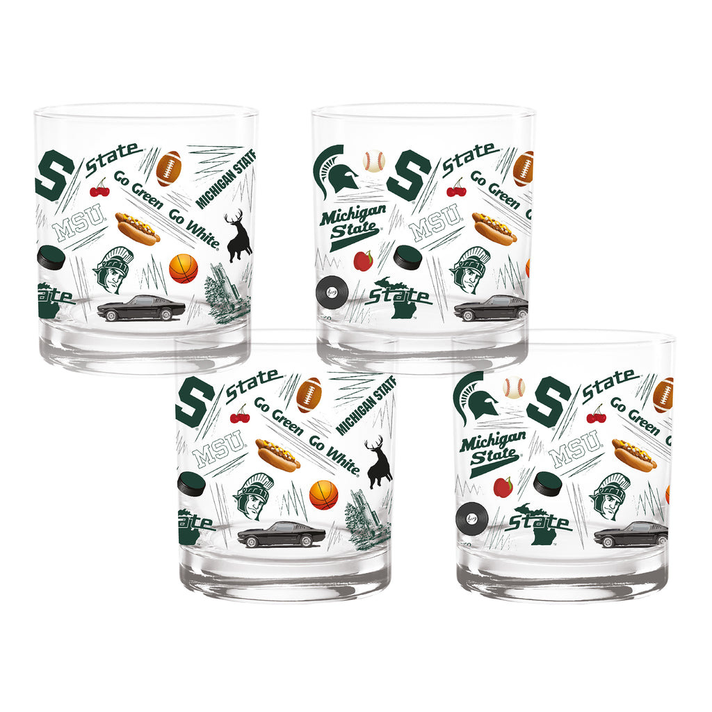 Set of 4 Michigan State Spartans 14oz Local Rocks Glasses