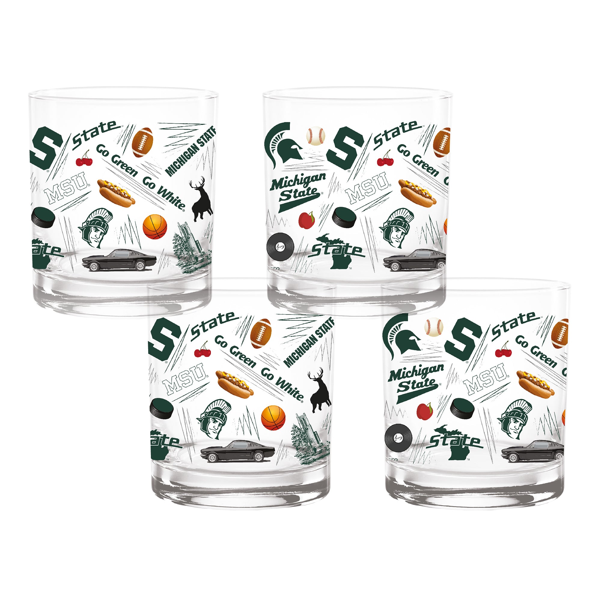 Set of 4 Michigan State Spartans 14oz Local Rocks Glasses