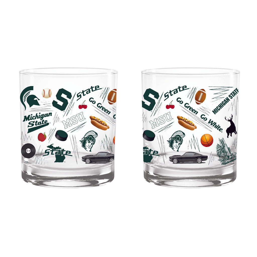 Set of 2 Michigan State Spartans 14oz Local Rocks Glasses