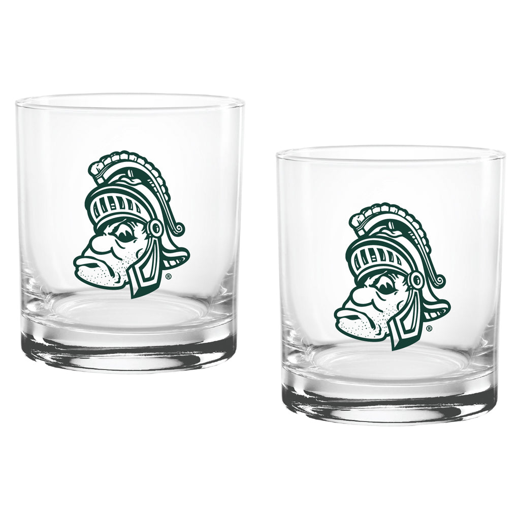 Set of 2 Michigan State Spartans College Vault Sketch 14oz Rocks Glasses