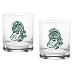 Set of 2 Michigan State Spartans College Vault Sketch 14oz Rocks Glasses