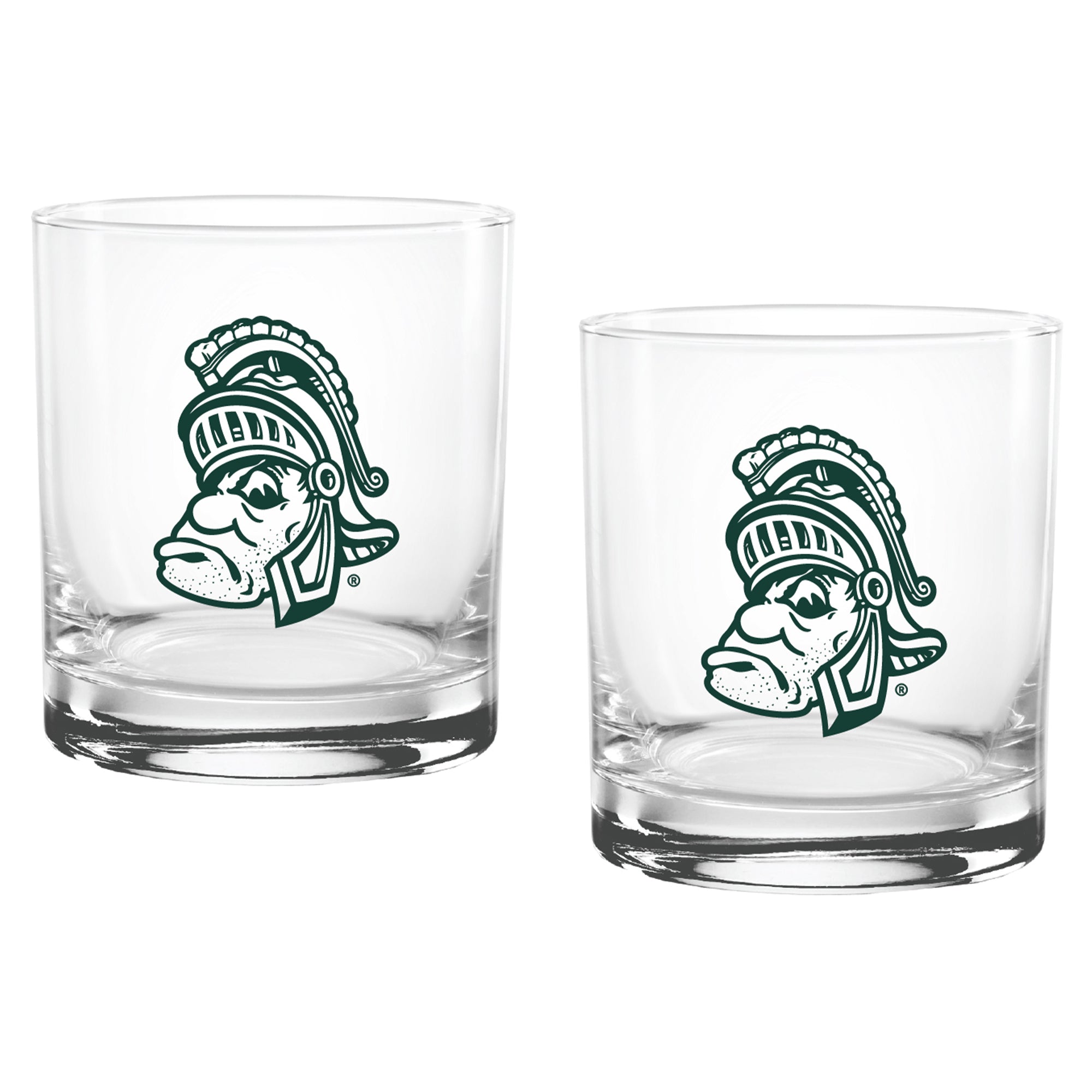 Set of 2 Michigan State Spartans College Vault Sketch 14oz Rocks Glasses
