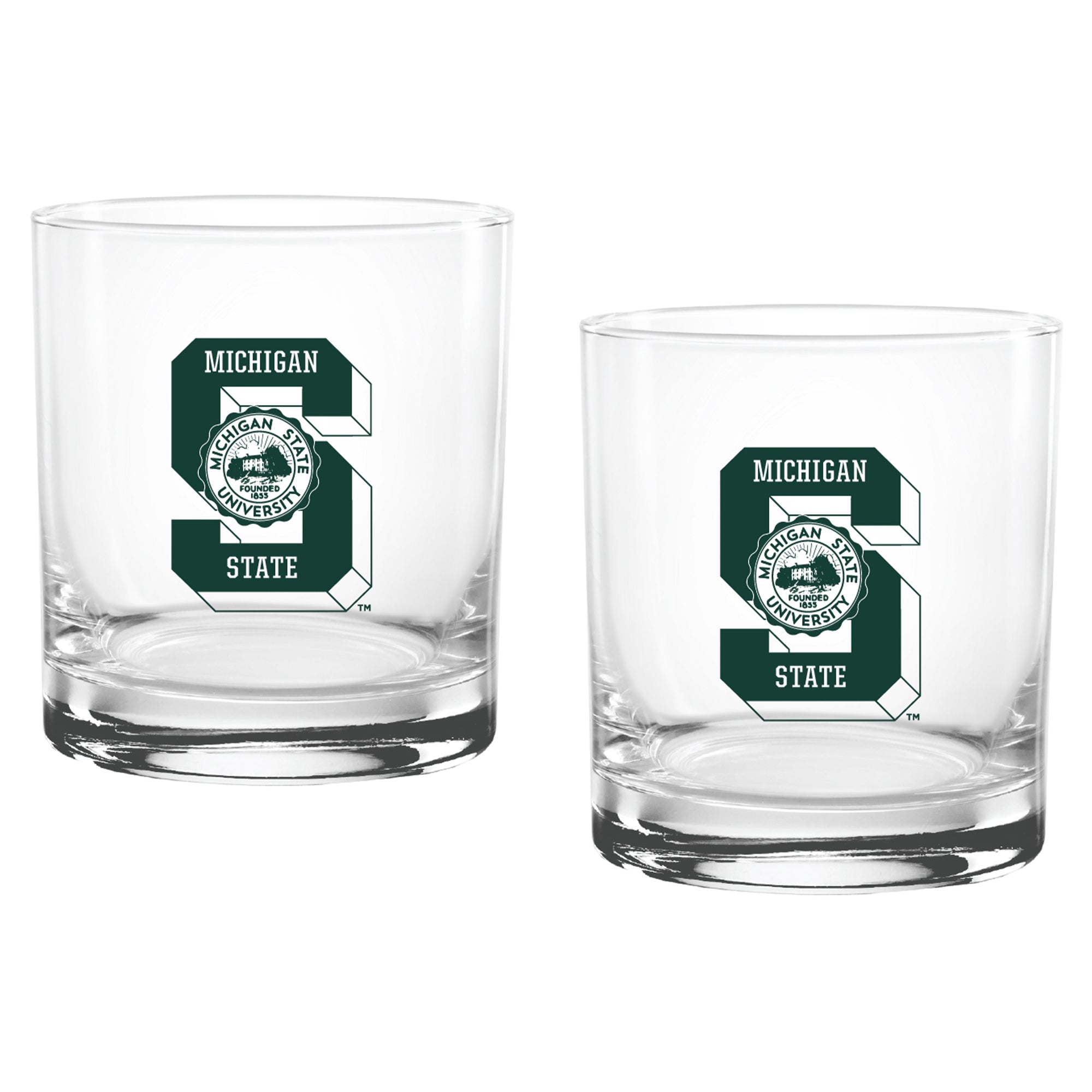 Set of 2 Michigan State Spartans College Vault Sketch 14oz Rocks Glasses