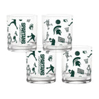 Set of 4 Michigan State Spartans Basketball Sketch 14oz Rocks Glasses