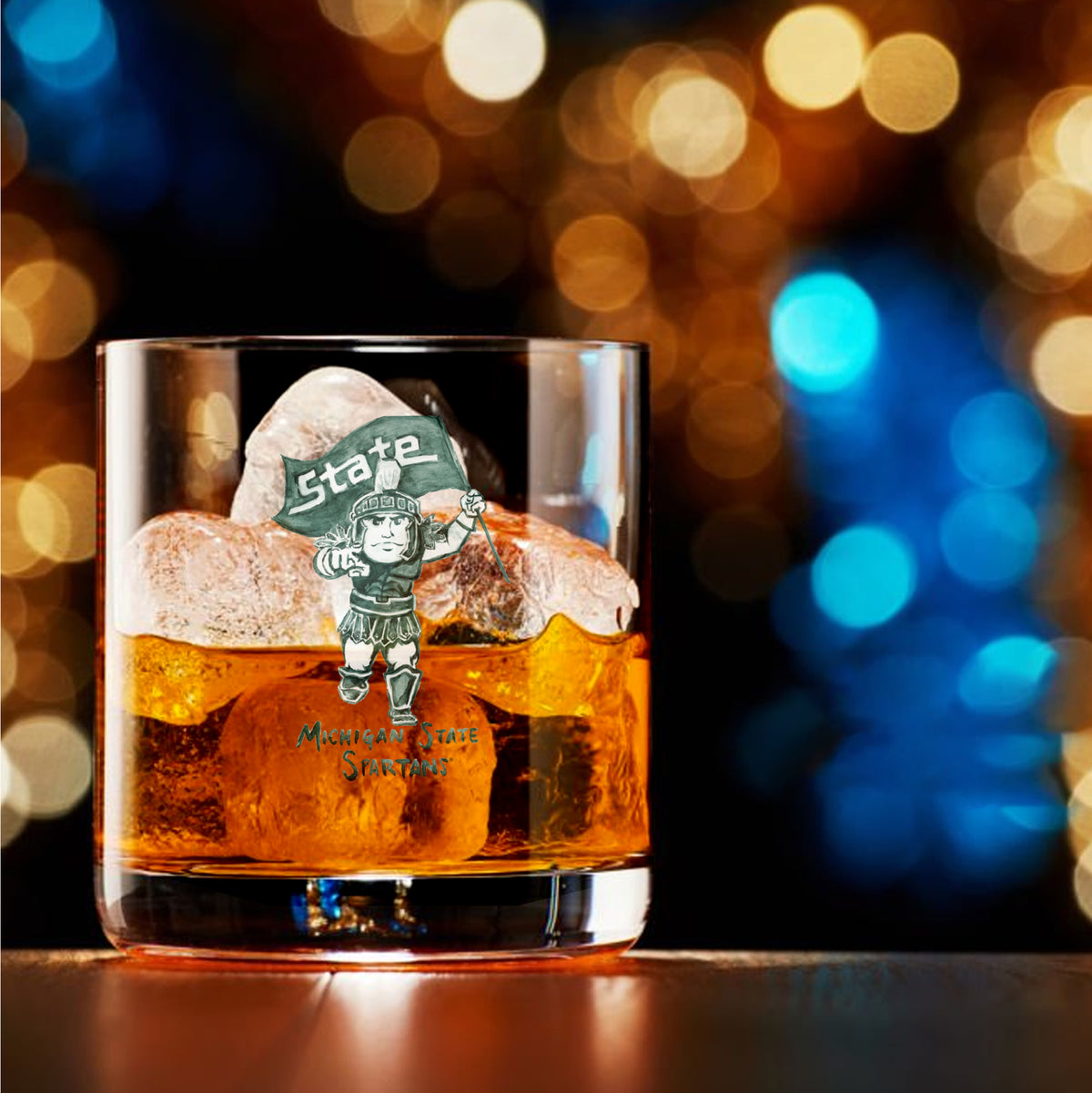Set of 4 Michigan State Spartans Mascot by Laura Wilcox 14oz Rocks Glasses