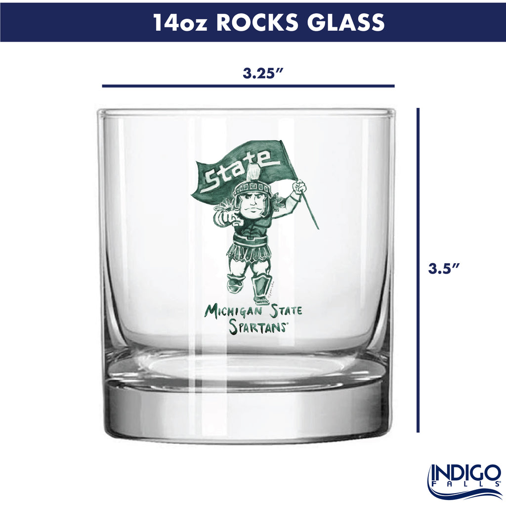 Set of 4 Michigan State Spartans Mascot by Laura Wilcox 14oz Rocks Glasses