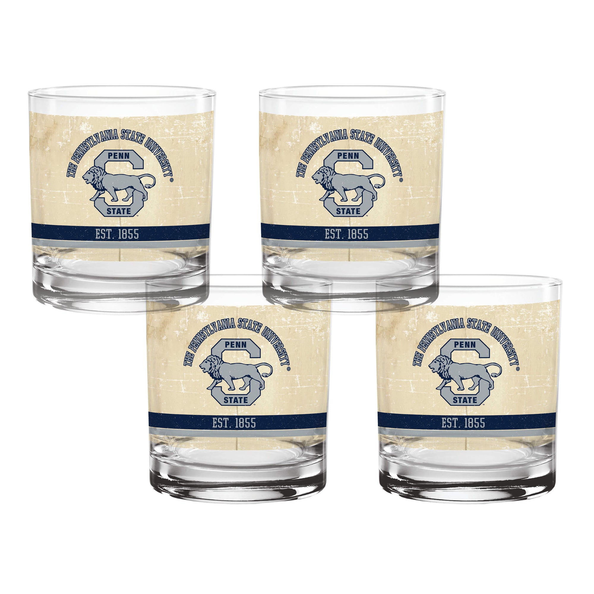 Set of 4 Penn State Nittany Lions College Vault Tan Retro 14oz Rocks Glasses