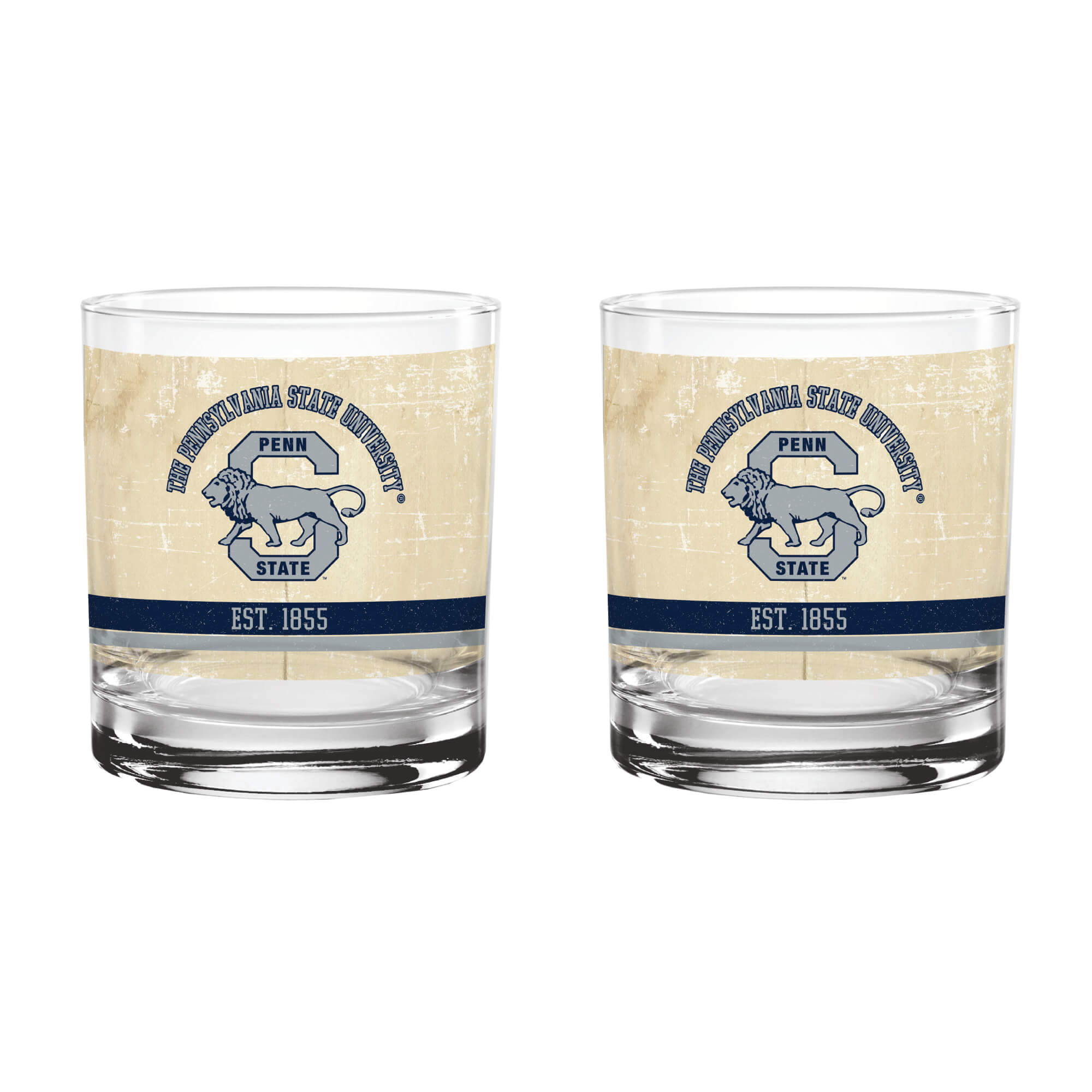 Penn State Nittany Lions Set of 2 College Vault Tan Retro 14oz Rocks Glasses