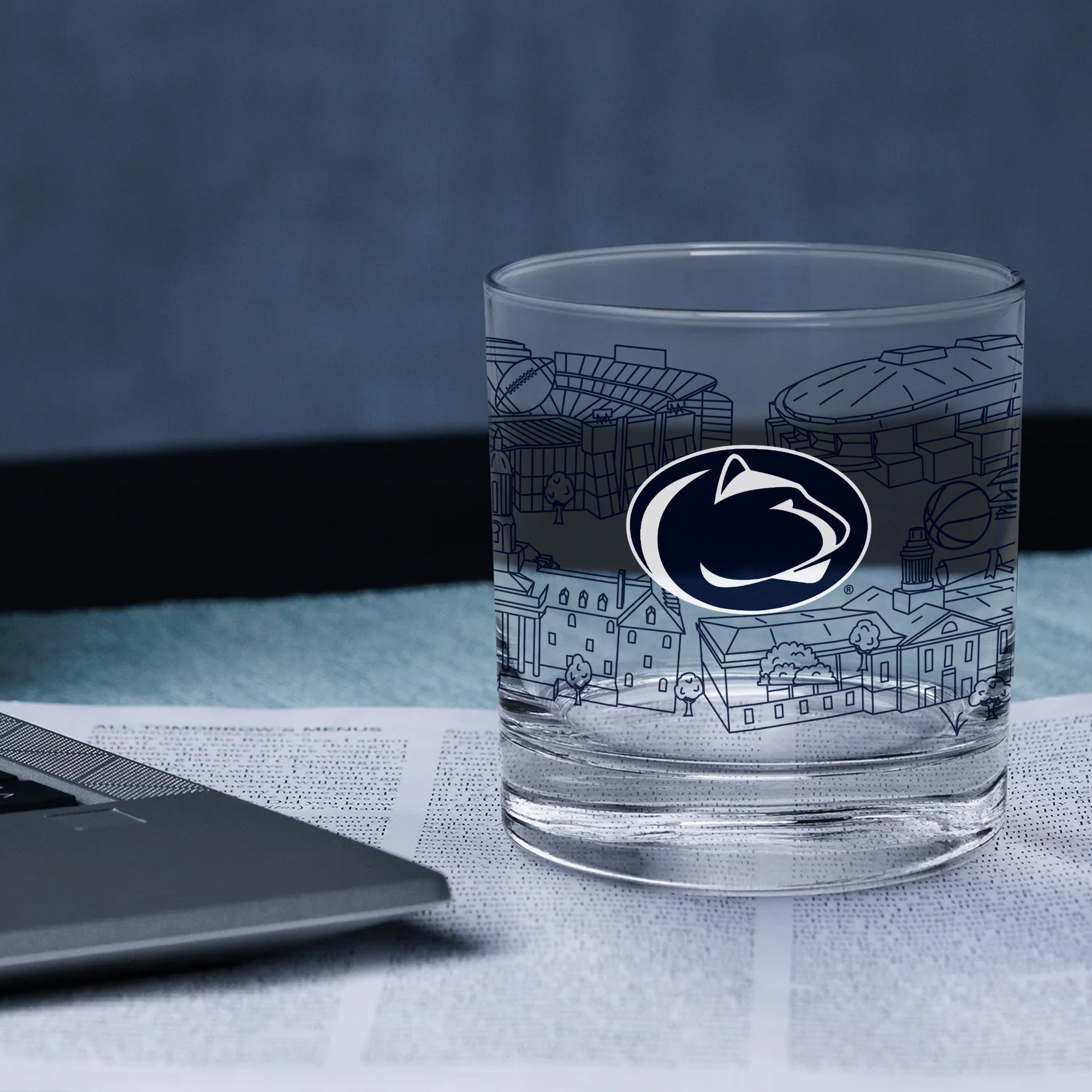 Set of 4 Penn State Nittany Lions Campus Line Art 14oz Rocks Glasses