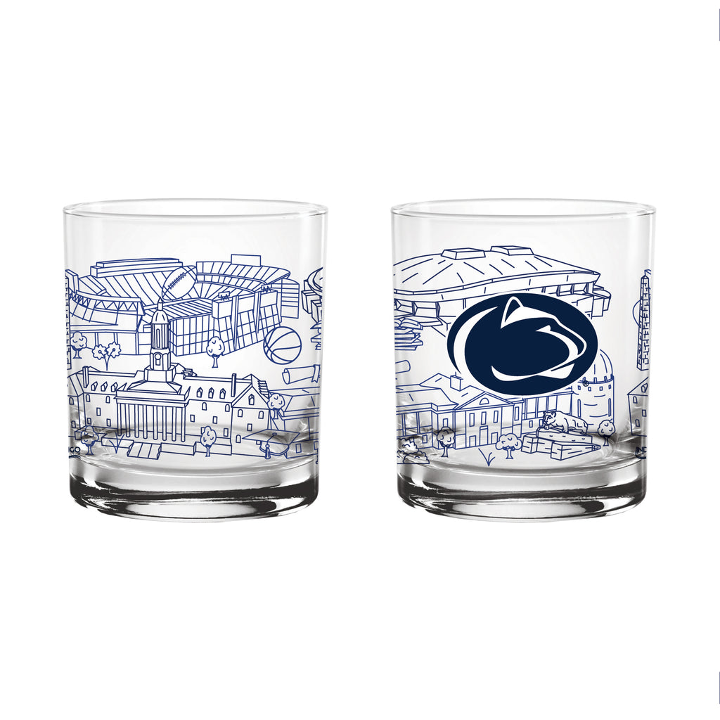 Set of 2 Penn State Nittany Lions Campus Line Art 14oz Rocks Glasses