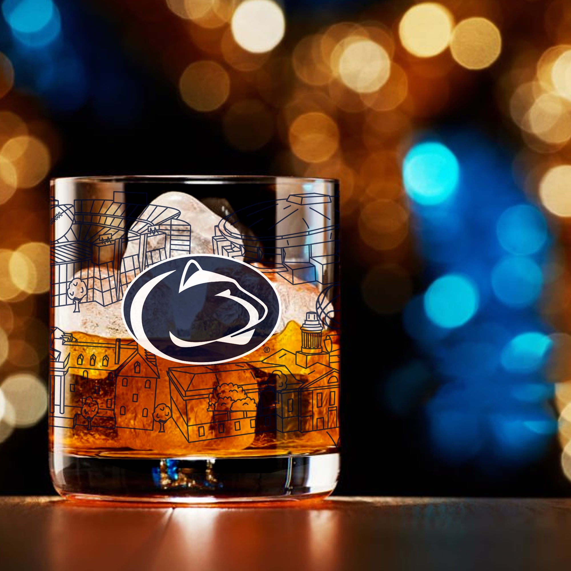 Set of 4 Penn State Nittany Lions Campus Line Art 14oz Rocks Glasses