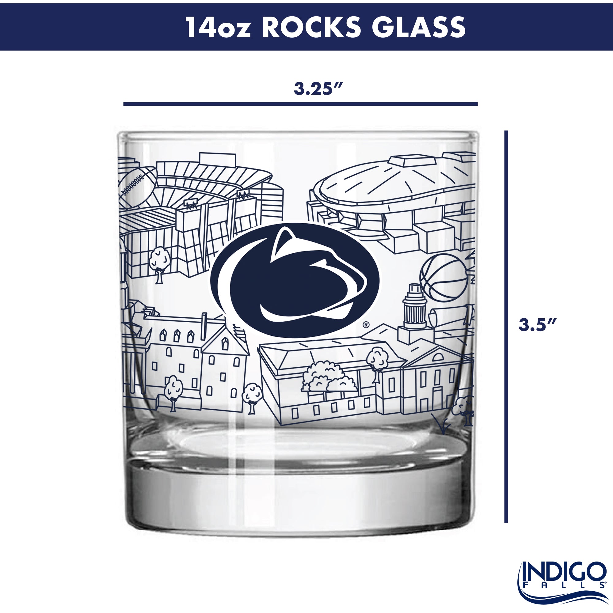 Set of 4 Penn State Nittany Lions Campus Line Art 14oz Rocks Glasses