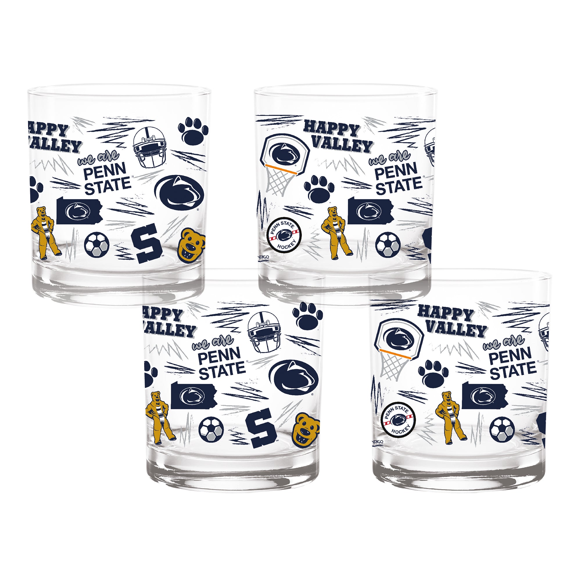 Set of 4 Penn State Nittany Lions 14oz Local Rocks Glasses