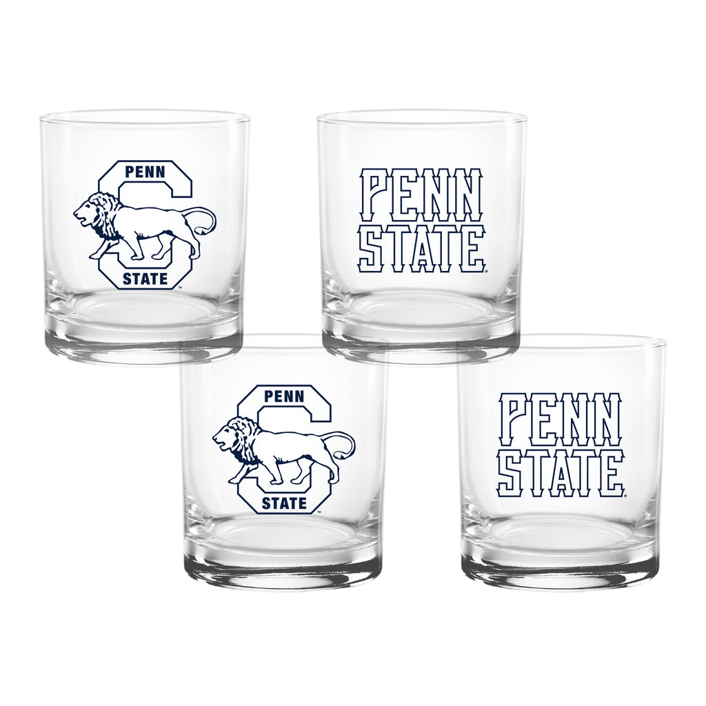 Set of 4 Penn State Nittany Lions College Vault Sketch 14oz Rocks Glasses