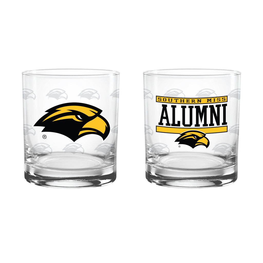 Set of 2 Southern Miss Golden Eagles 14oz XD Alumni Rocks Glasses