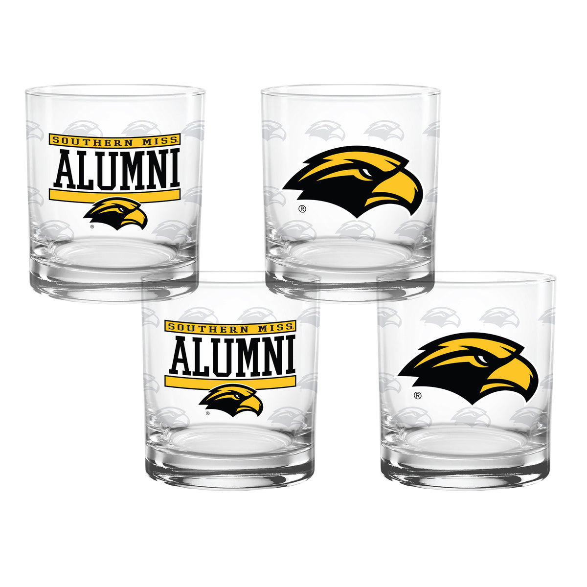 Set of 4 Southern Miss Golden Eagles 14oz XD Alumni Rocks Glasses