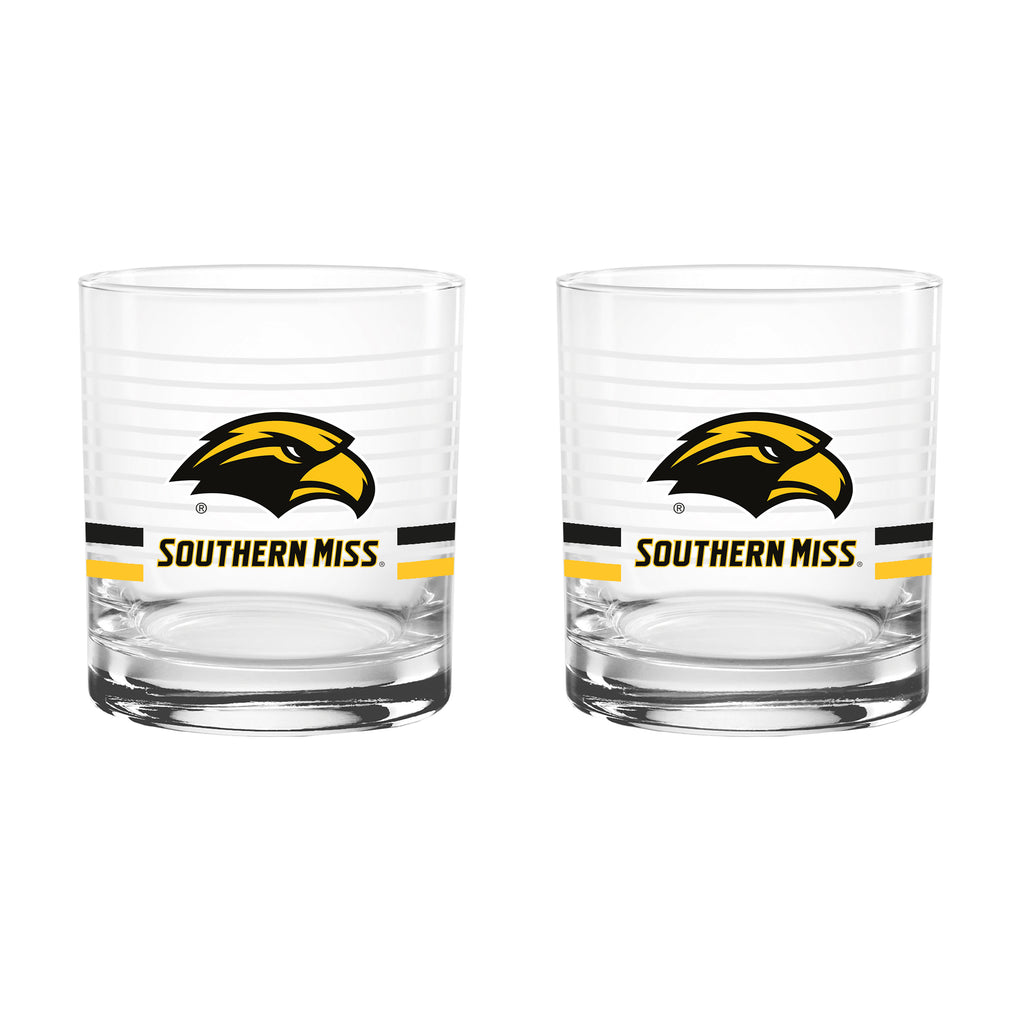 Set of 2 Southern Miss Golden Eagles 14oz Ring Rocks Glasses