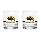 Set of 2 Southern Miss Golden Eagles 14oz Ring Rocks Glasses