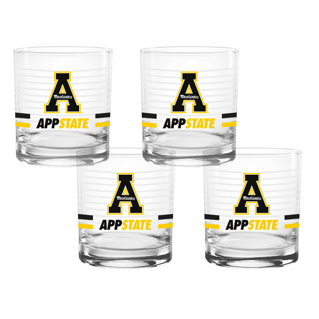 Set of 4 App State Mountaineers 14oz Ring Rocks Glasses