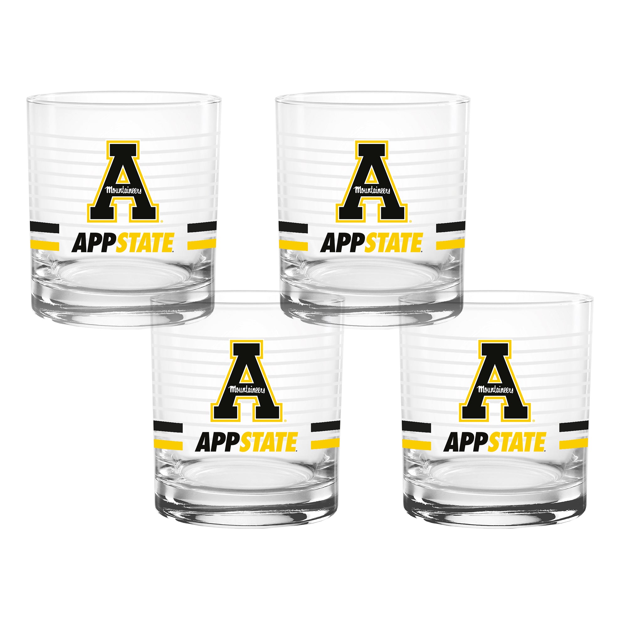 Set of 4 App State Mountaineers 14oz Ring Rocks Glasses