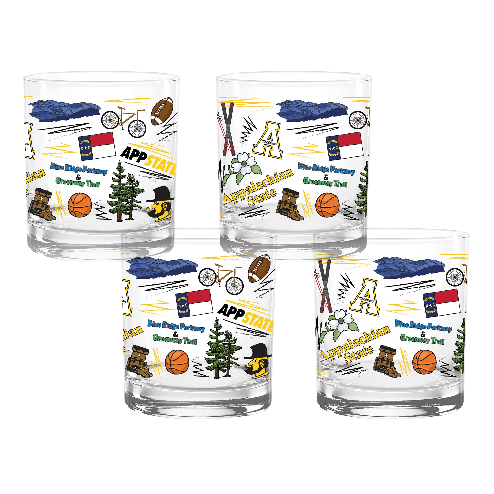 Set of 4 App State Mountaineers 14oz Local Rocks Glasses