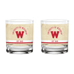 Wisconsin Badgers Set of 2 College Vault Tan Retro 14oz Rocks Glasses