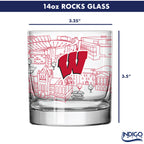 Set of 4 Wisconsin Badgers Campus Line Art 14oz Rocks Glasses