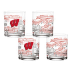 Set of 4 Wisconsin Badgers Campus Line Art 14oz Rocks Glasses