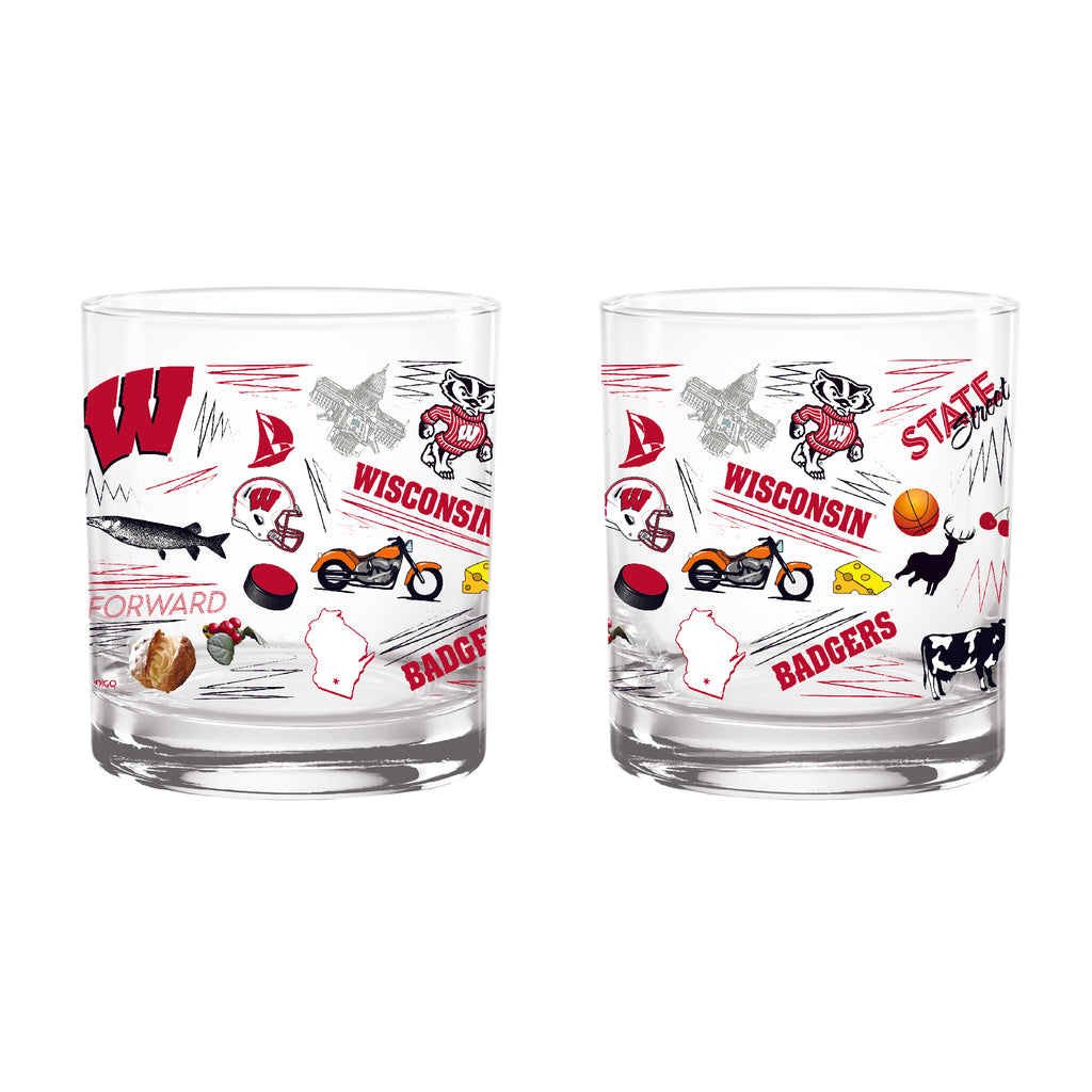 Set of 2 Wisconsin Badgers 14oz Local Rocks Glasses