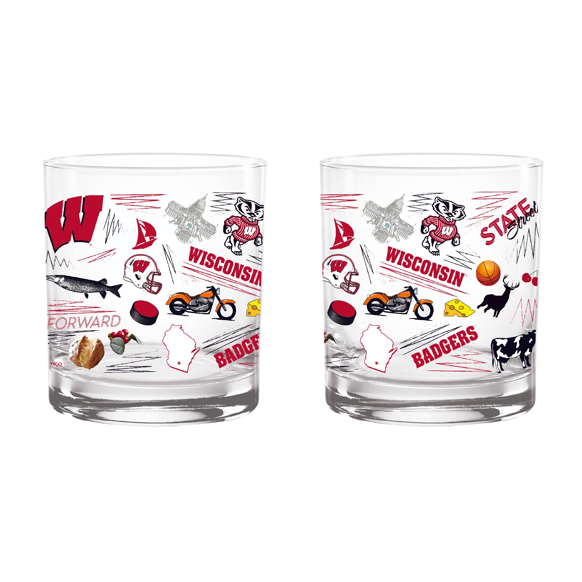 Set of 2 Wisconsin Badgers 14oz Local Rocks Glasses